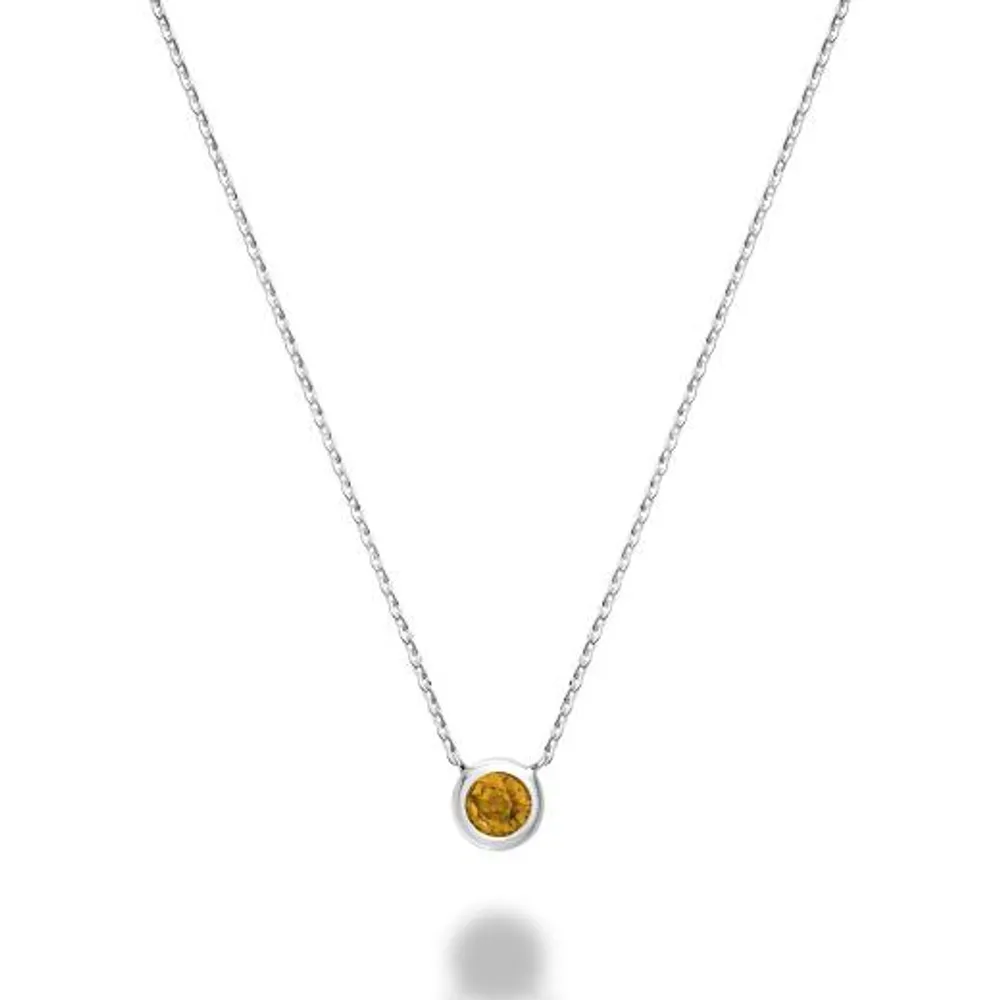 Les Bijoux 10k White Gold Bezel Set Citrine Necklace