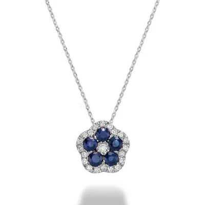 Les Bijoux 10K White Gold Sapphire & 0.07ctw Diamond Flower Necklace