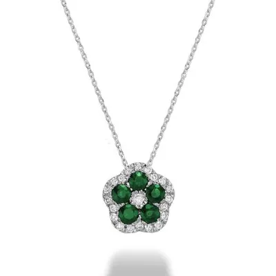 Les Bijoux 10K White Gold Emerald & 0.07ctw Diamond Flower Necklace