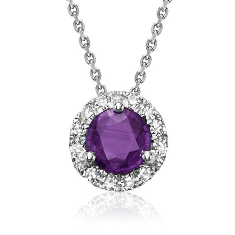 Les Bijoux 10K White Gold Amethyst & Diamond Halo Pendant