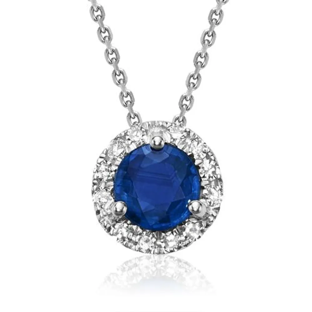 Les Bijoux 10K White Gold Sapphire & Diamond Halo Pendant