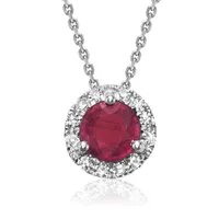 Les Bijoux 10K White Gold Ruby & 0.04CTW Diamond Halo Pendant