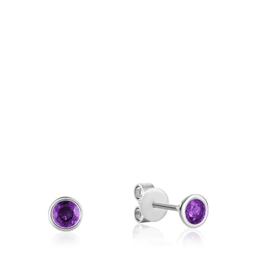 Les Bijoux 10K White Gold Bezel Set Amethyst Earrings