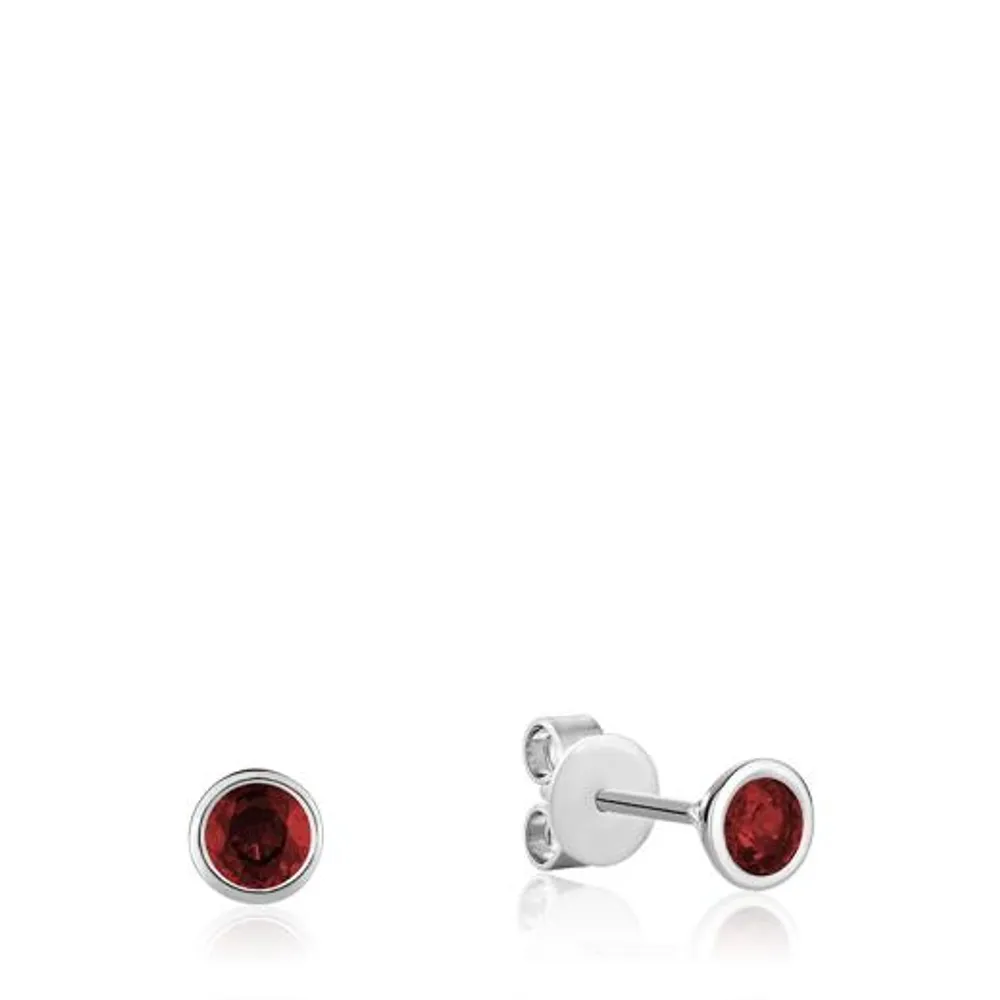 Les Bijoux 10K White Gold Bezel Set Garnet Earrings