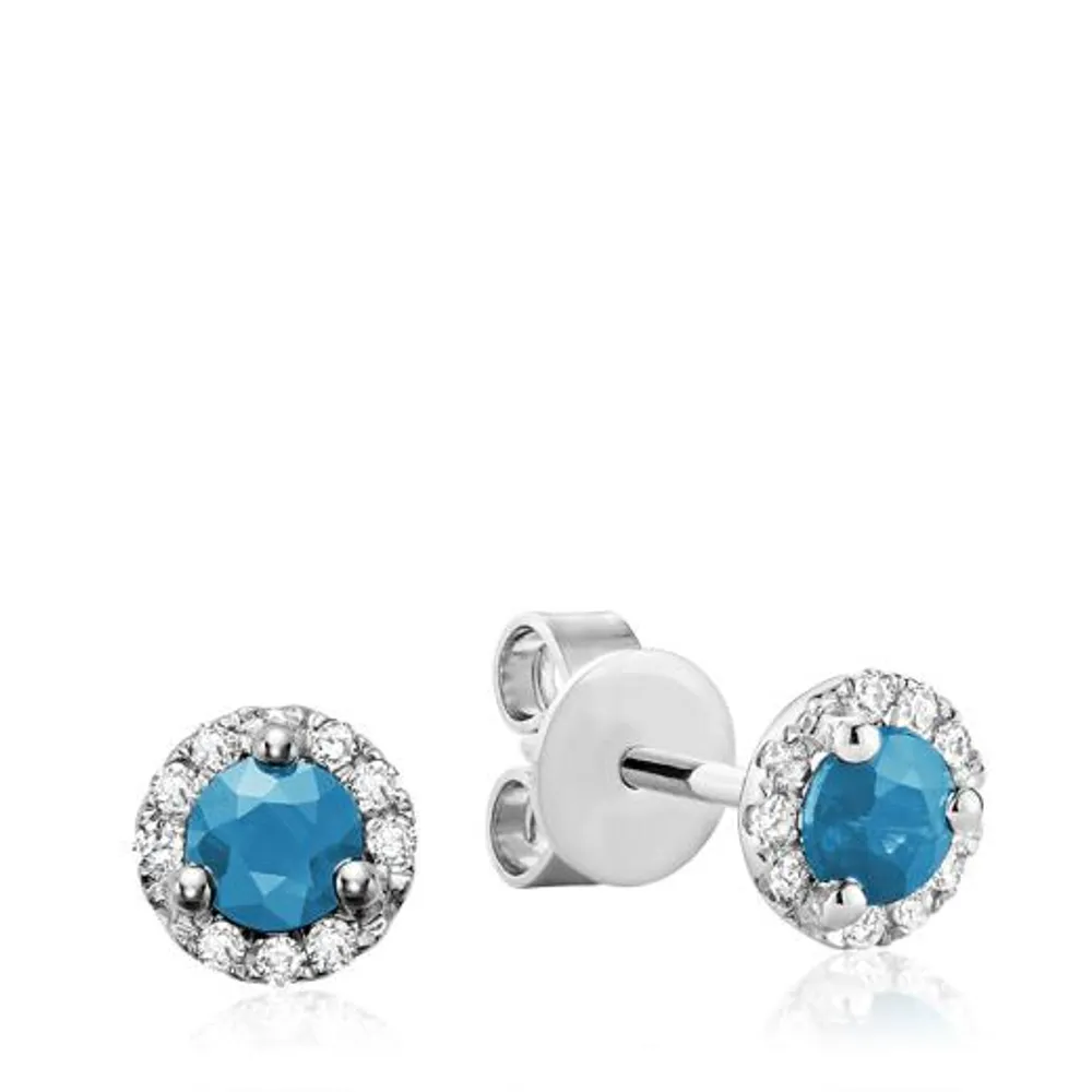 Les Bijoux 10K White Gold Blue Topaz & 0.10CTW Diamond Halo Earrings