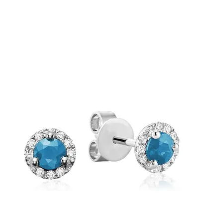 Les Bijoux 10K White Gold Blue Topaz & 0.10CTW Diamond Halo Earrings