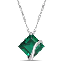 Julianna B 10K White Gold Cushion Cut Created Emerald Pendant