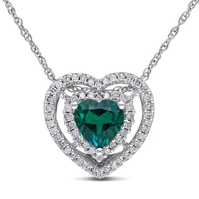 Julianna B 10K White Gold Created Emerald & 0.20CTW Diamond Pendant