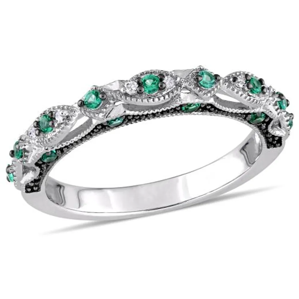Julianna B 10K White Gold with Black Rhodium Created Emerald & Diamond Ring