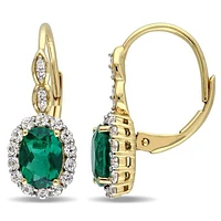 Julianna B 14K Yellow Gold Created Emerald, White Topaz & Diamond Earrings