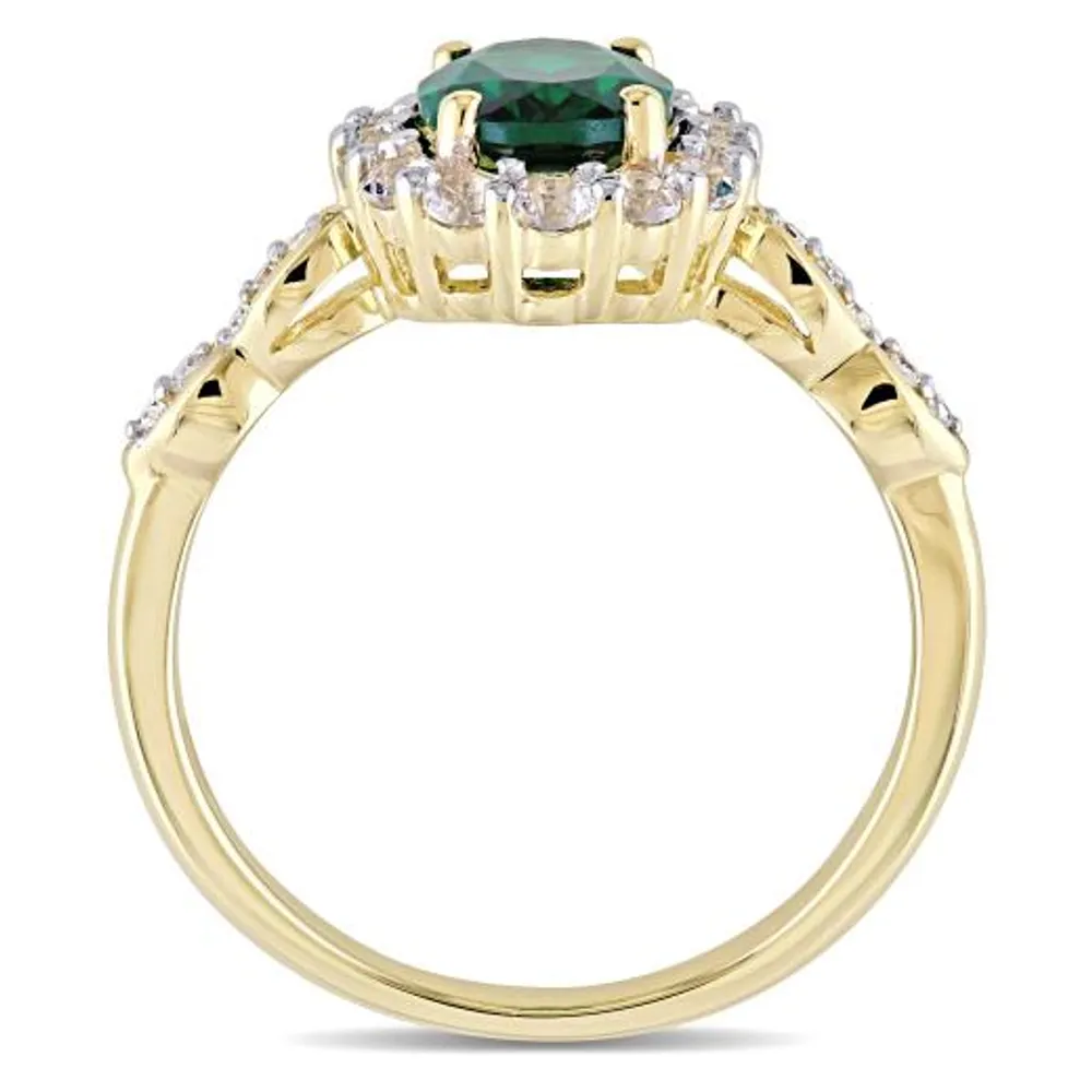 Julianna B 14K Yellow Gold Created Emerald, White Topaz & Diamond Ring