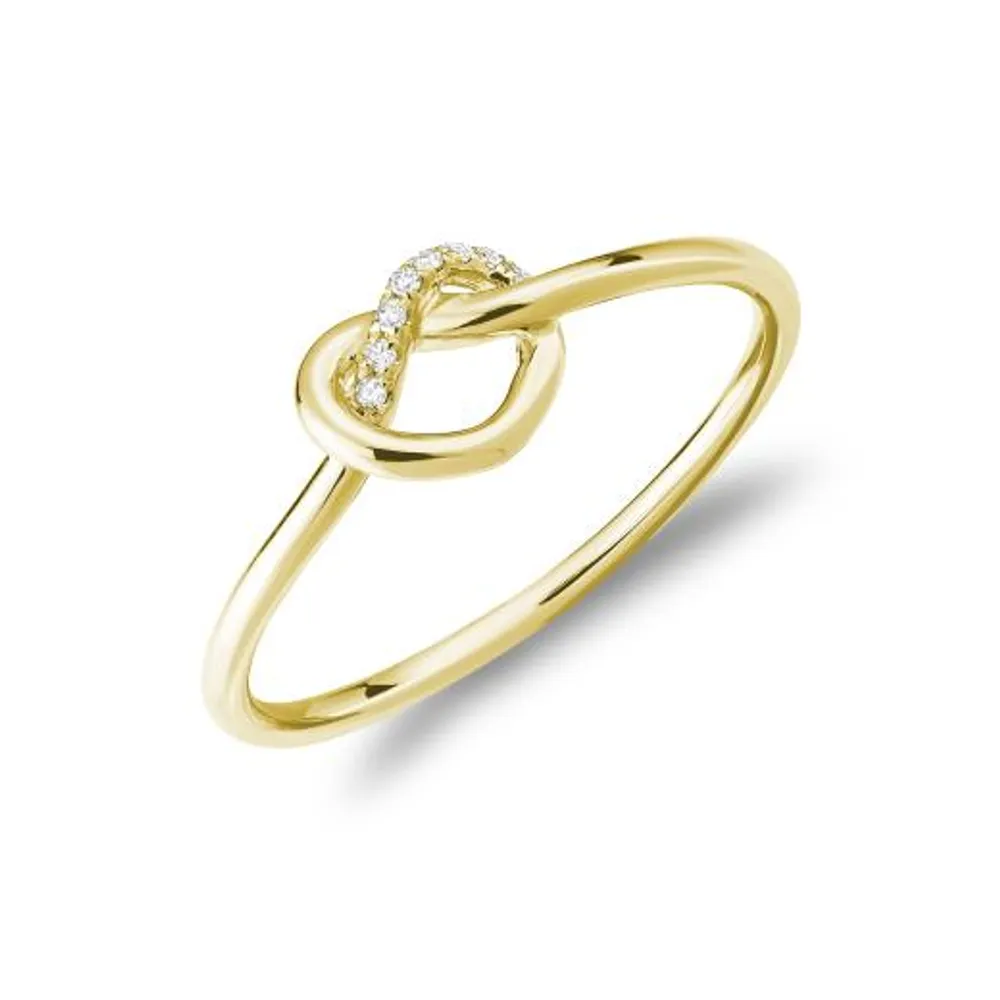 Les Bijoux 10K Yellow Gold 0.02CTW Diamond Heart Love Knot Ring