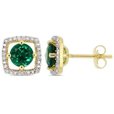 Julianna B 10K Yellow Gold Created Emerald & 0.07CTW Diamond Earrings