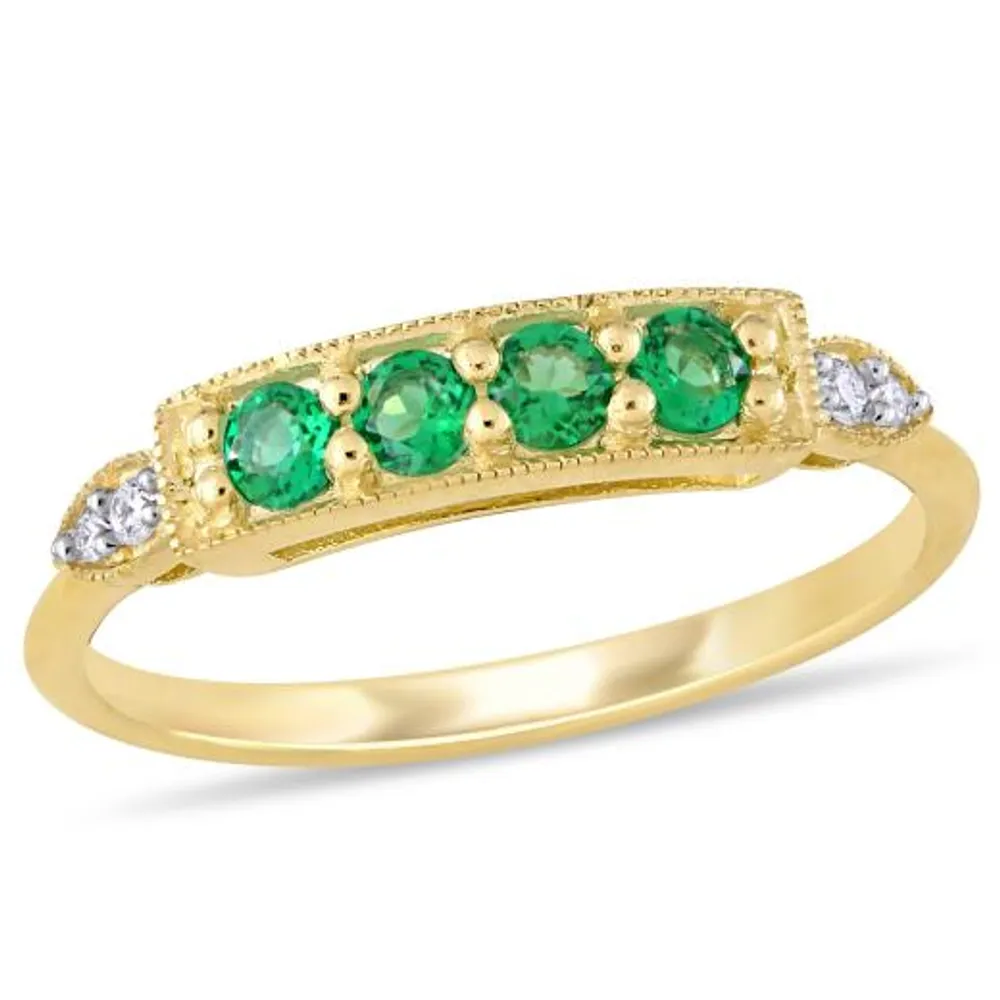 Julianna B 10K Yellow Gold Created Emerald & 0.04CTW Diamond Ring