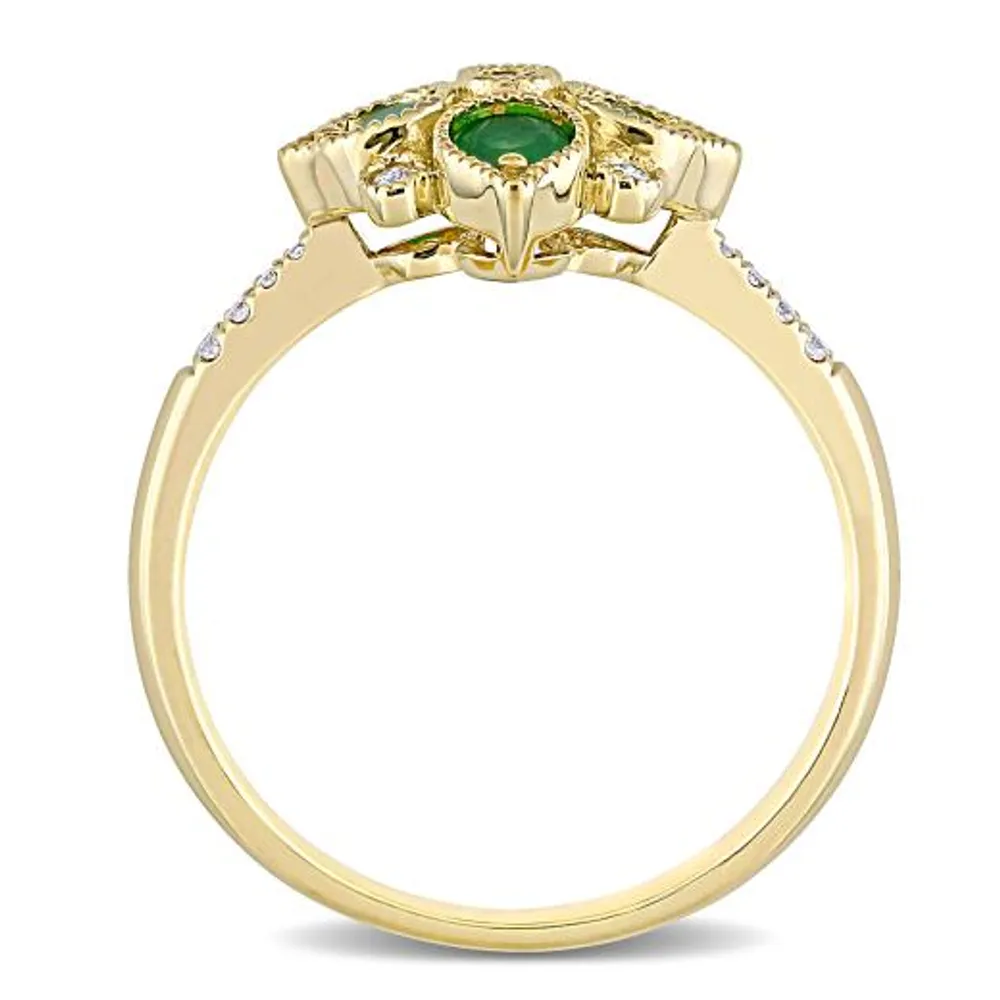 Julianna B 14K Yellow Gold Emerald & 0.10CTW Diamond Ring