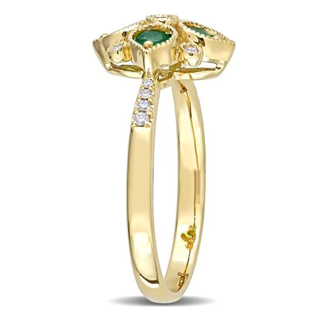 Julianna B 14K Yellow Gold Emerald & 0.10CTW Diamond Ring