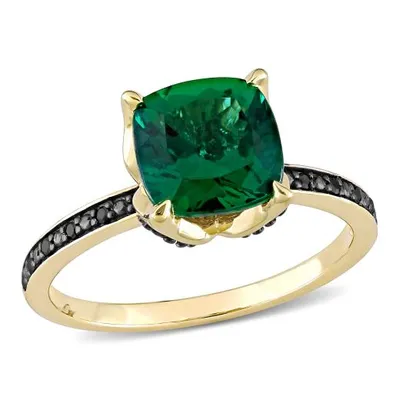 Julianna B 10K Yellow Gold Created Emerald & 0.06CTW Midnight Diamond Ring
