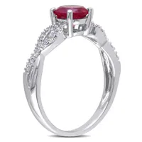 Julianna B 10k White Gold Created Ruby & 0.08CTW Diamond Ring
