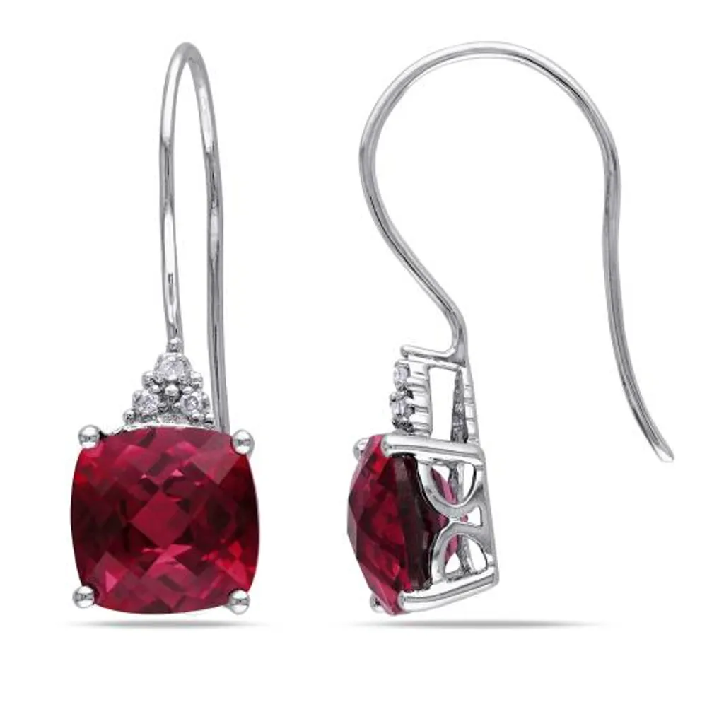 Julianna B 10k White Gold Created Ruby & 0.03CTW Diamond Earrings