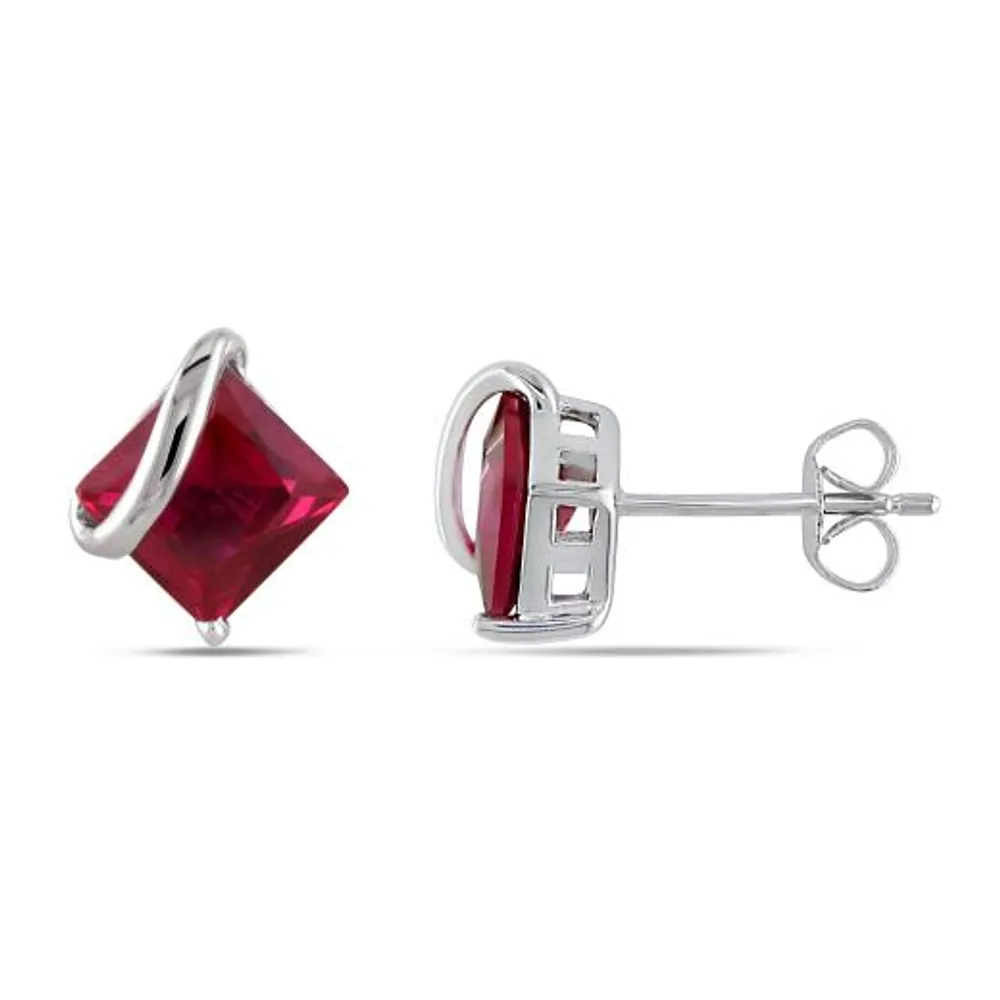 Julianna B 10k White Gold Created Ruby Stud Earrings