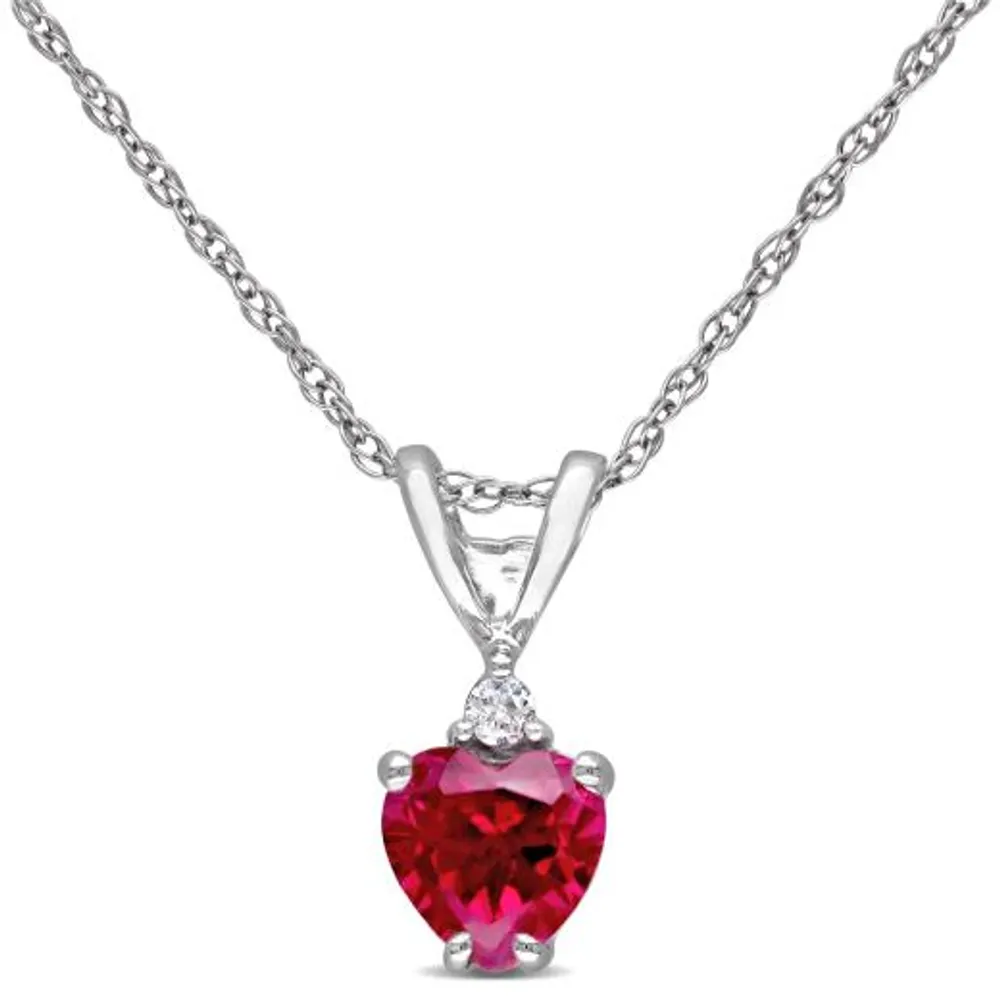 Julianna B 10k White Gold Created Ruby & 0.02CTW Diamond Pendant