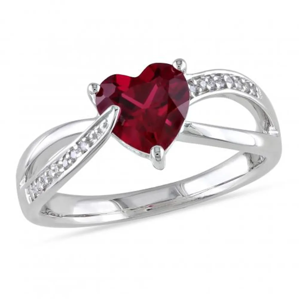 Julianna B Sterling Silver Created Ruby & 0.05CTW Diamond Ring