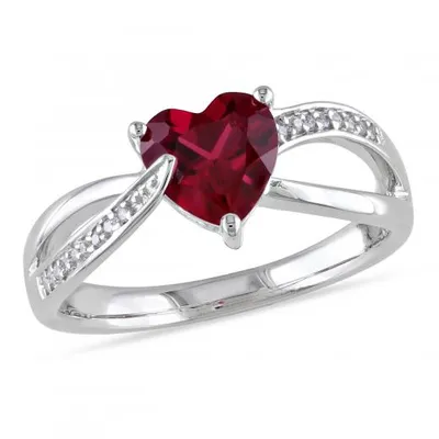 Julianna B Sterling Silver Created Ruby & 0.05CTW Diamond Ring