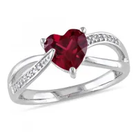 Julianna B Sterling Silver Created Ruby & 0.05CTW Diamond Ring