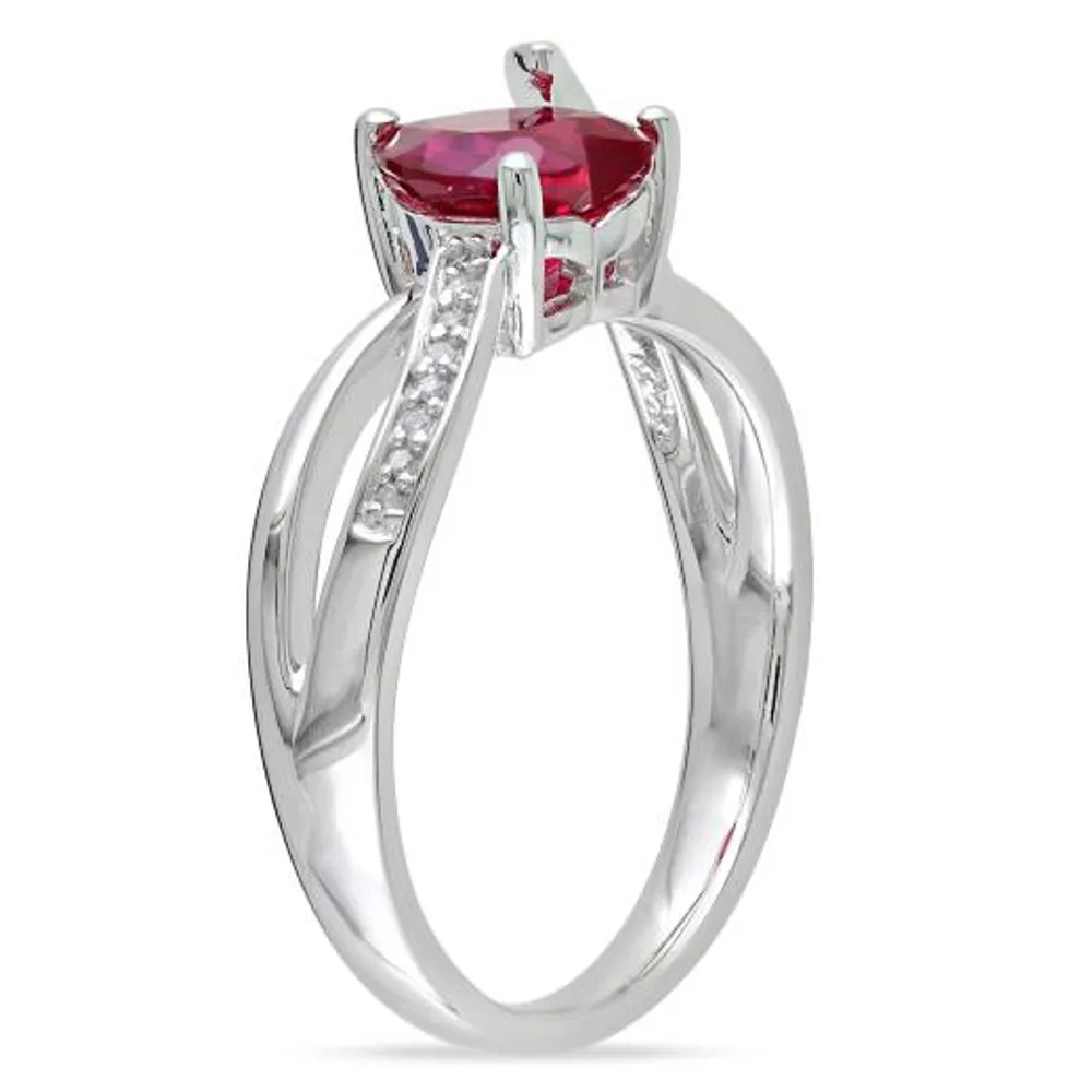 Julianna B Sterling Silver Created Ruby & 0.05CTW Diamond Ring