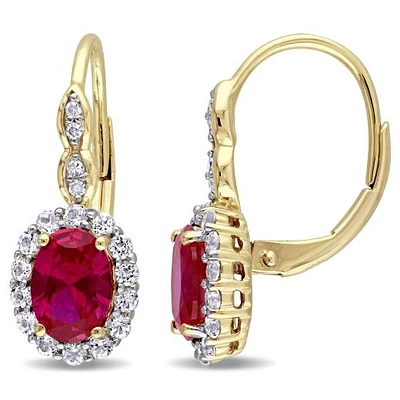 Julianna B 14k Yellow Gold Created Ruby, White Topaz & 0.04CTW Diamond Earrings