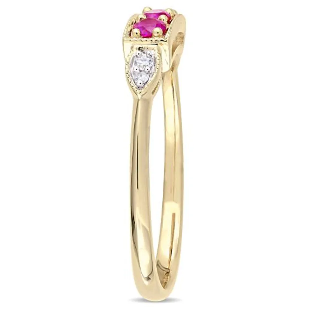 Julianna B 10k Yellow Gold Created Ruby & 0.04CTW Diamond Ring