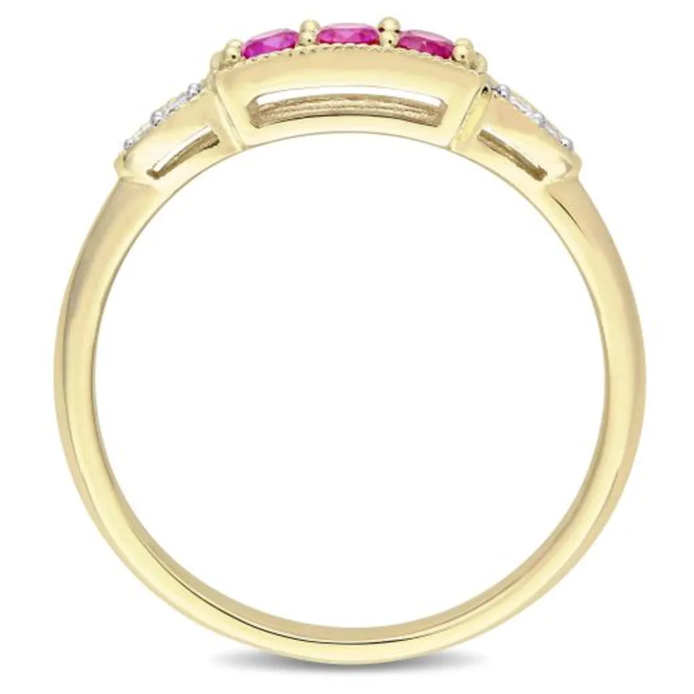 Julianna B 10k Yellow Gold Created Ruby & 0.04CTW Diamond Ring