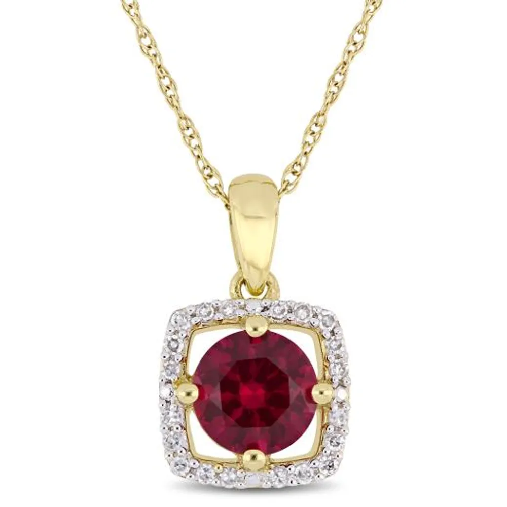 Julianna B 10k Yellow Gold Created Ruby & 0.10CTW Diamond Pendant