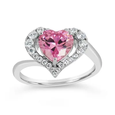 Sterling Silver Created Pink & Created White Sapphire Heart Ring