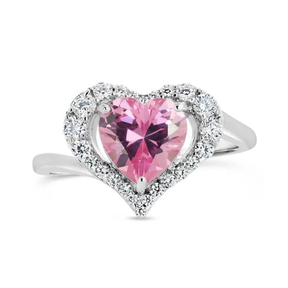 Sterling Silver Created Pink & Created White Sapphire Heart Ring