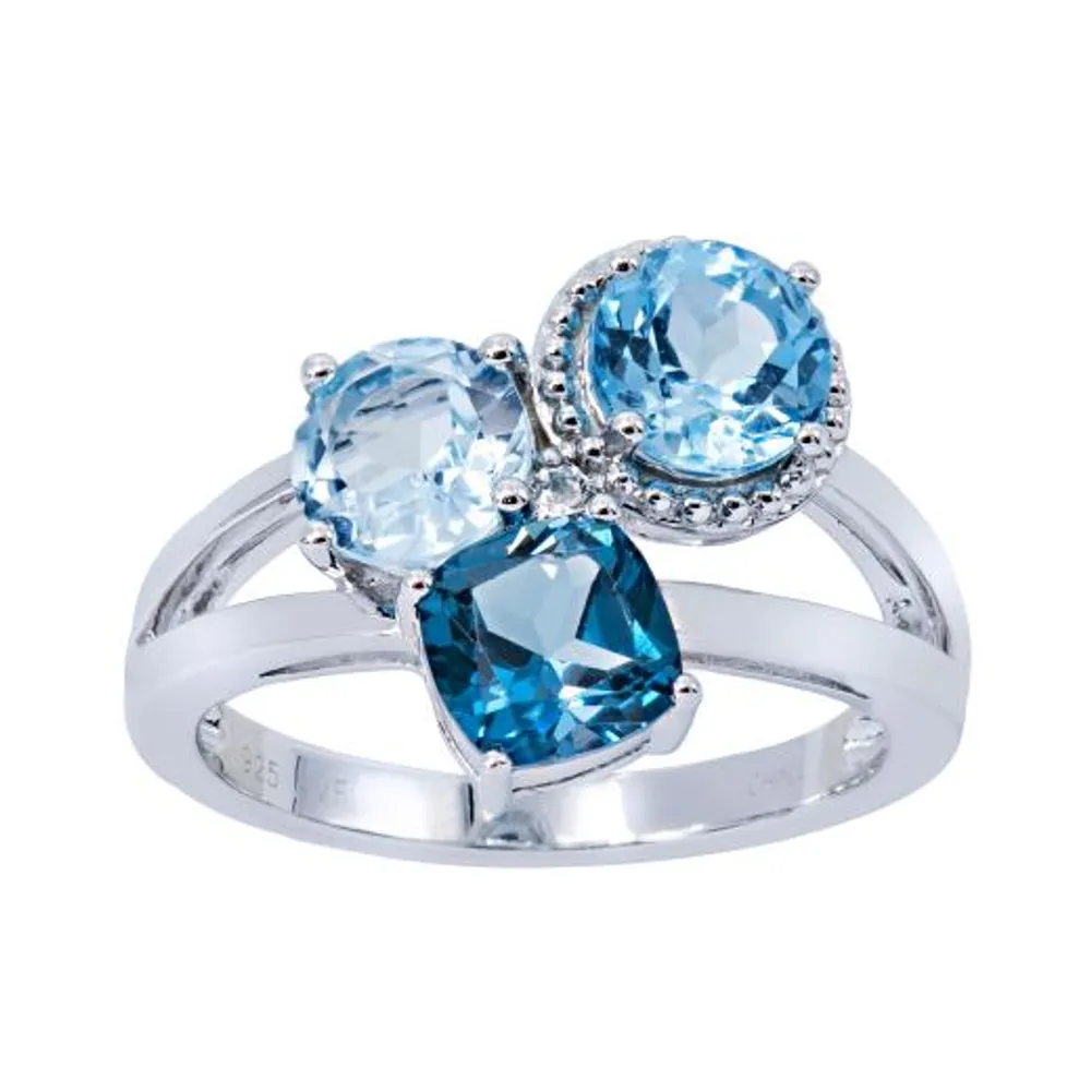 Sterling Silver Swiss, Sky & London Blue Topaz Ring