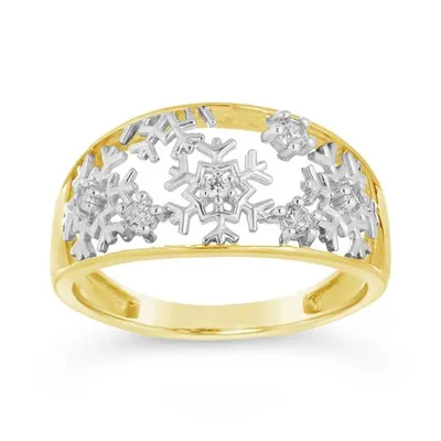10K Yellow Gold Cubic Zirconia Snowflake Ring