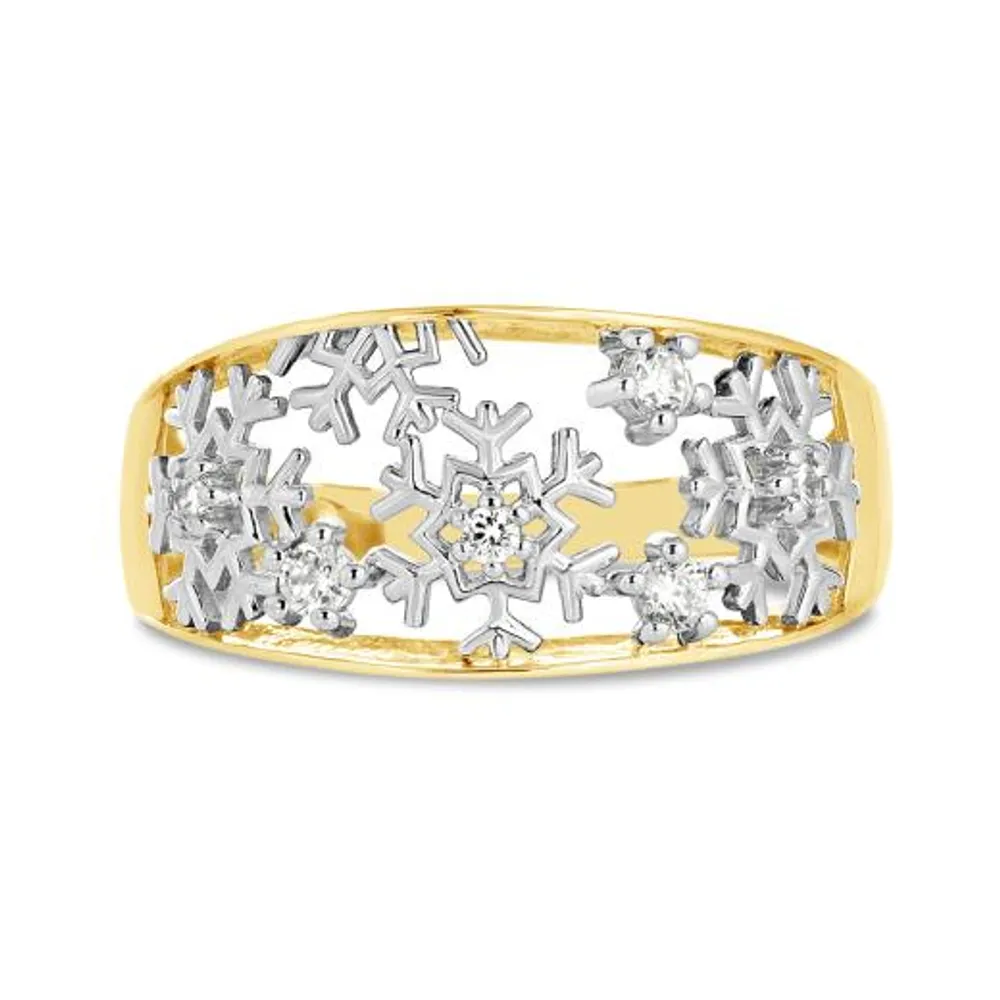 10K Yellow Gold Cubic Zirconia Snowflake Ring