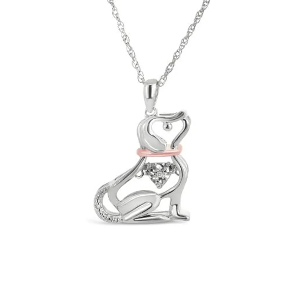 Sterling Silver 14K Rose Gold 0.008CTW Dancing Diamond Dog Pendant