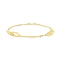 10K Yellow Gold Two Stations Diamond Cut Paperclip Link Bracelet