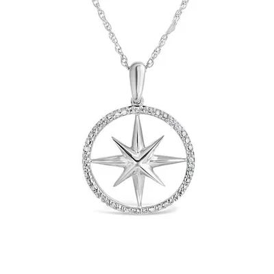 Sterling Silver 0.06CTW Diamond Compass Pendant