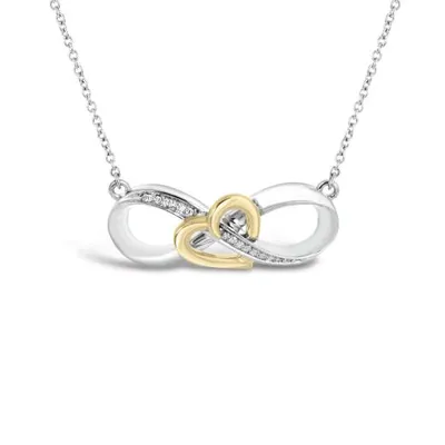 Sterling Silver 10K Yellow Gold 0.03CTW Diamond Heart Infinity Pendant