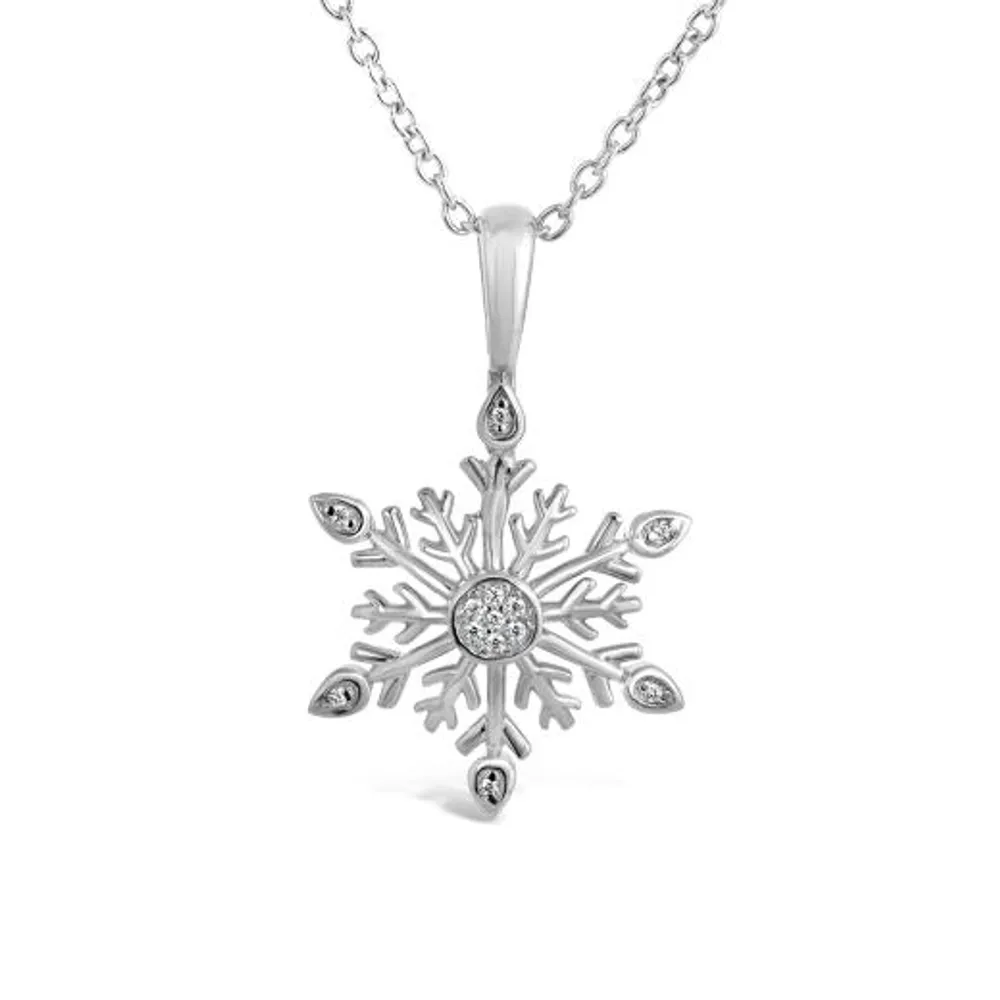 Sterling Silver 0.02CTW Diamond Snowflake Pendant