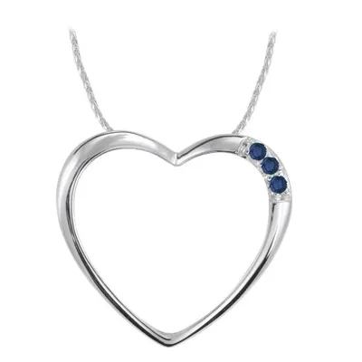 10K White Gold Blue Sapphire Heart Pendant