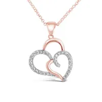 Sterling Silver Rose Plated Cubic Zirconia Double Heart Pendant