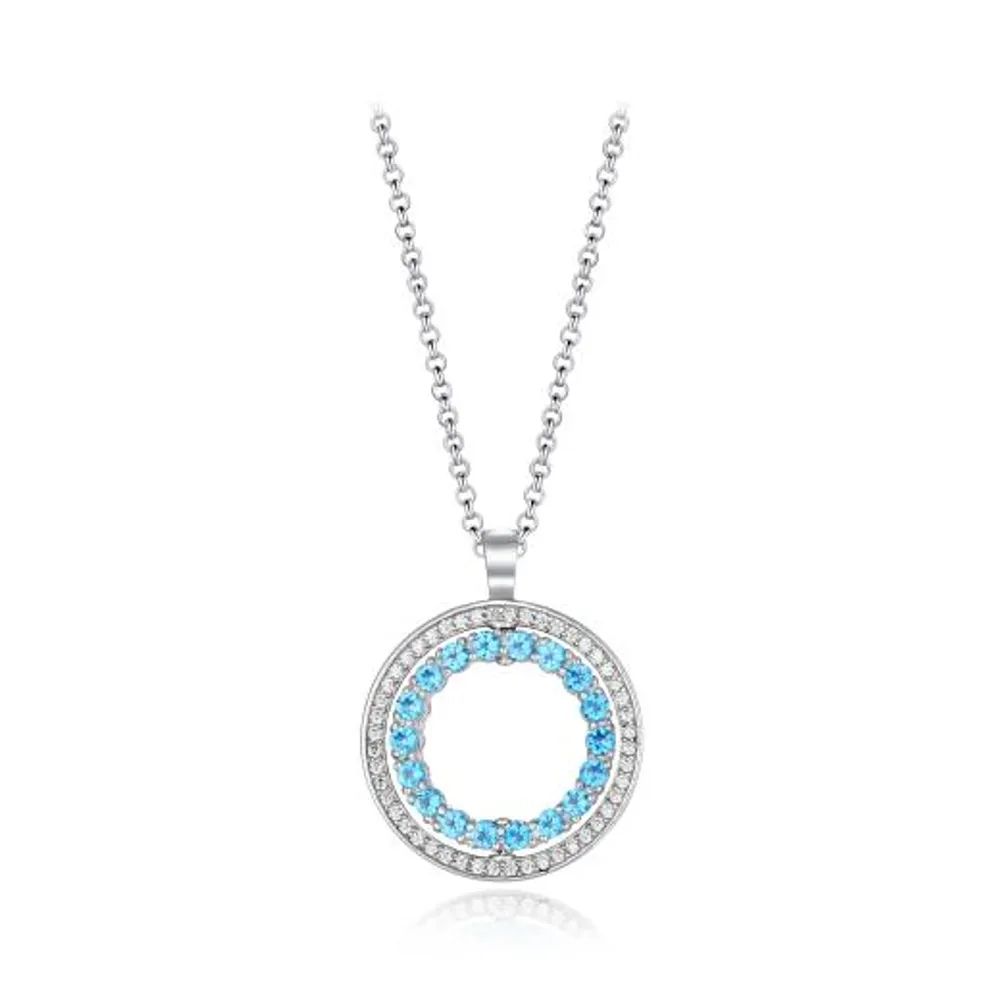 Sterling Silver Blue & White Topaz Circle Pendant