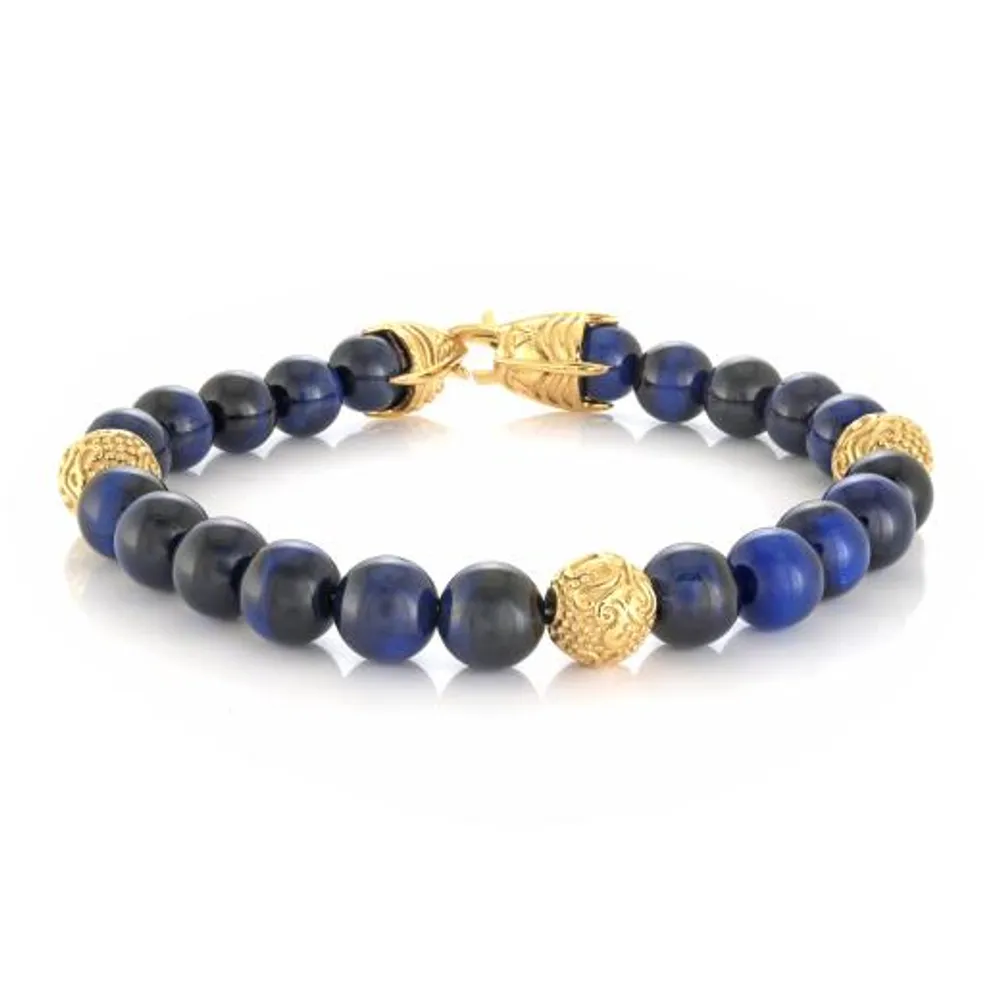 Stainless Steel Blue Tiger's Eye Bead Bracelet