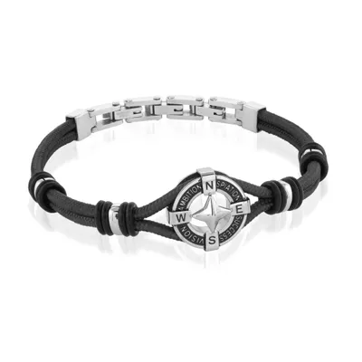 Stainless Steel Black North Star Cord Bracelet