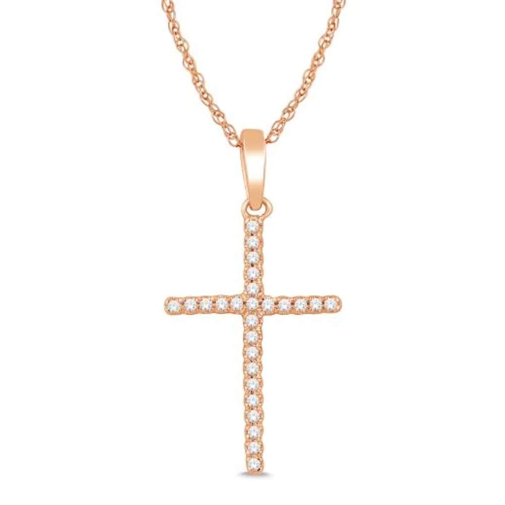 10K Rose Gold 0.05CTW Diamond Cross Pendant