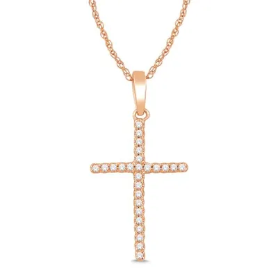 10K Rose Gold 0.05CTW Diamond Cross Pendant